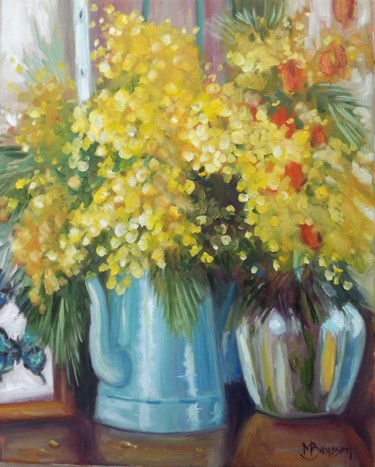 Peinture intitulée "Mimosas et Amour en…" par Marcela Bausson, Œuvre d'art originale, Huile
