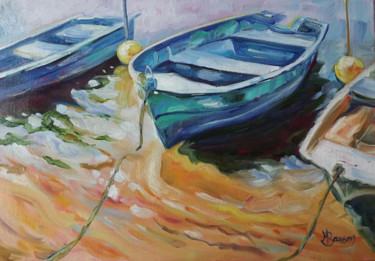 Peinture intitulée "Les barques de Ribo…" par Marcela Bausson, Œuvre d'art originale, Huile