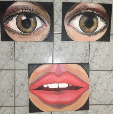 Painting titled "Olhos e boca/ Eyes…" by Marcela Oliveira De Farias, Original Artwork, Oil