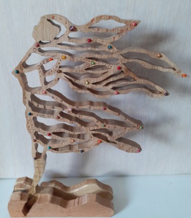 Skulptur mit dem Titel "Femme dans le vent" von Marcelhenri De Sa, Original-Kunstwerk, Holz