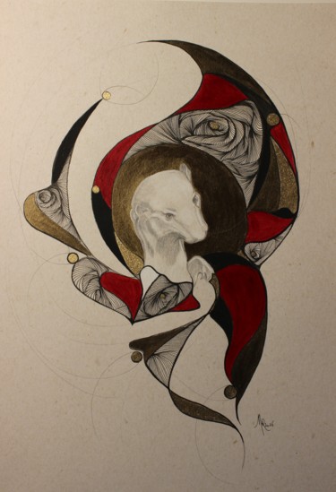 Dessin intitulée "l'hermine" par Marceline Robert, Œuvre d'art originale, Graphite