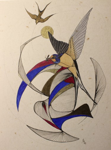 Σχέδιο με τίτλο "volière" από Marceline Robert, Αυθεντικά έργα τέχνης, Γραφίτης
