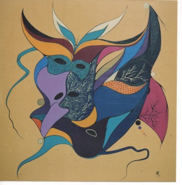 Peinture intitulée "masques et mascarad…" par Marceline Robert, Œuvre d'art originale, Acrylique