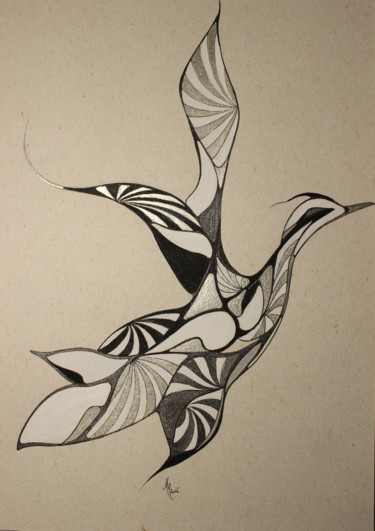 Dessin intitulée "le vol des oies sau…" par Marceline Robert, Œuvre d'art originale, Graphite