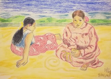Malerei mit dem Titel "LE DUE TAHITIANE" von Marcella Molea, Original-Kunstwerk, Pastell