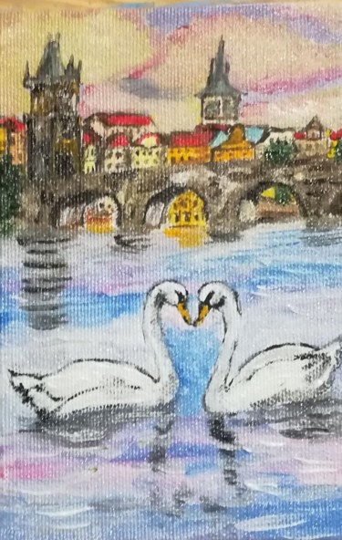 Malerei mit dem Titel "Love in Praga" von Marcella Molea, Original-Kunstwerk, Öl