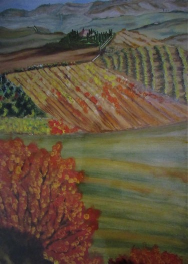 Peinture intitulée "AUTUNNO IN TOSCANA" par Marcella Molea, Œuvre d'art originale, Huile