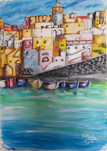 Painting titled "Procida capitale de…" by Marcella Molea, Original Artwork, Oil