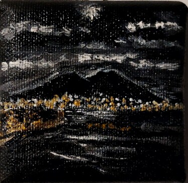Painting titled "Naples at night" by Marcella Molea, Original Artwork, Oil