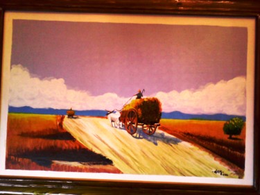 Pittura intitolato "Il carro di paglia…" da Dam, Opera d'arte originale