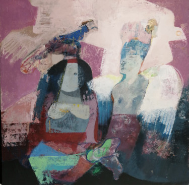 La bruja y el angel Painting titled "La bruja y el angel" by Marcello Carrozzini, Original Artwork, Acrylic Mounted on Wood Stretcher frame