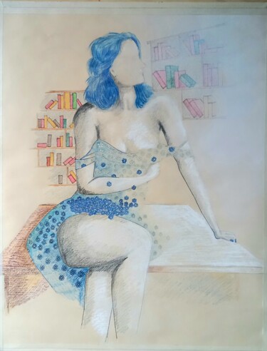 Dibujo titulada "blu" por Marcello Monari, Obra de arte original, Conté