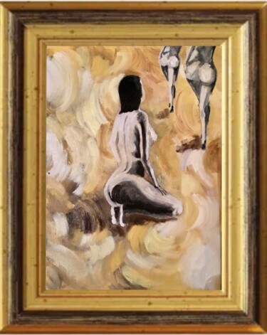 Painting titled "All uscita" by Marcello Monari, Original Artwork, Oil Mounted on Wood Stretcher frame