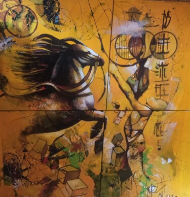 Schilderij getiteld "Asia" door Marcelo Bottaro, Origineel Kunstwerk, Acryl Gemonteerd op Frame voor houten brancard
