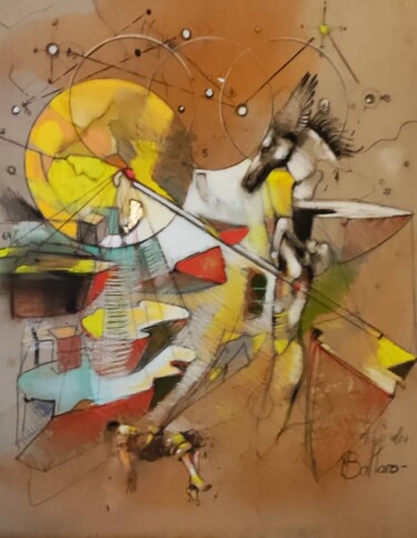 Painting titled "Soleil d'or" by Marcelo Bottaro, Original Artwork, Oil Mounted on Wood Panel