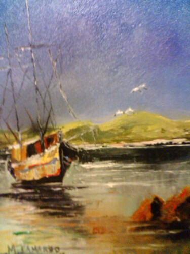 Painting titled "Mar e Barco" by Marcelo Camargo, Original Artwork, Oil