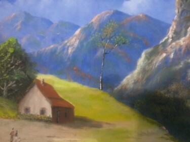 Painting titled "Casa na Montanha" by Marcelo Camargo, Original Artwork, Oil