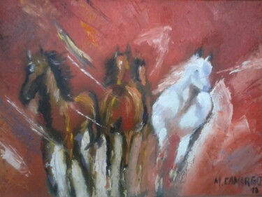 Painting titled "Cavalos Selvagens" by Marcelo Camargo, Original Artwork, Oil