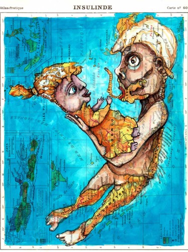 Dessin intitulée "La petite Insulinde" par Marcoleptique, Œuvre d'art originale, Aquarelle