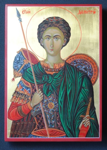 Painting titled "Icon of Saint Demet…" by Marchela Dimitrova, Original Artwork, Tempera