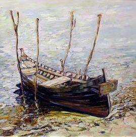 Painting titled "Old boat" by Marchell Yameliev, Original Artwork
