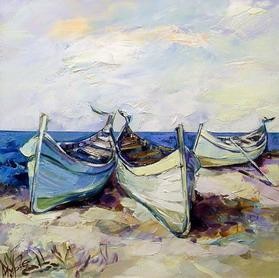 Painting titled "Morning boats" by Marchell Yameliev, Original Artwork