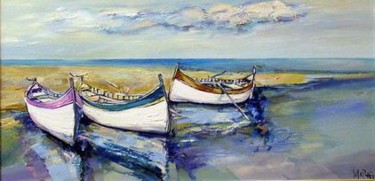 Painting titled "Boats by the Sea" by Marchell Yameliev, Original Artwork