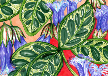 Painting titled "CALATHEA" by Marcia Bittencourt, Original Artwork, Marker