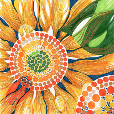 Painting titled "SUNFLOWER I" by Marcia Bittencourt, Original Artwork, Marker