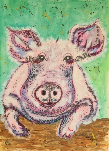 Peinture intitulée "Glücks Schwein" par Marcia Ehbrecht, Œuvre d'art originale, Aquarelle