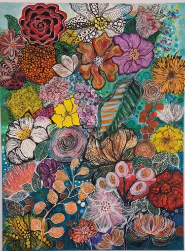 Картина под названием "Jardim Intenso" - Marcia Ehbrecht, Подлинное произведение искусства, Акрил Установлен на Деревянная р…