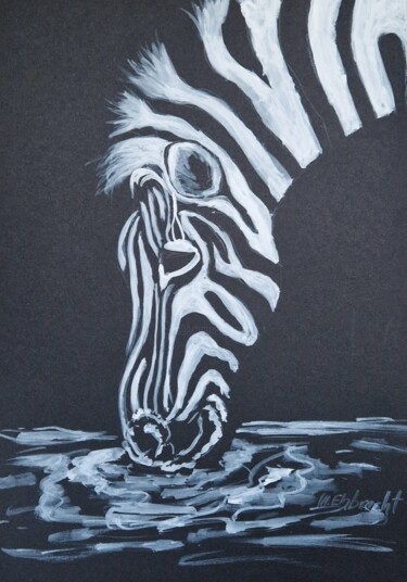 Pittura intitolato "Zebra Schwarz Weiss" da Marcia Ehbrecht, Opera d'arte originale, Gouache