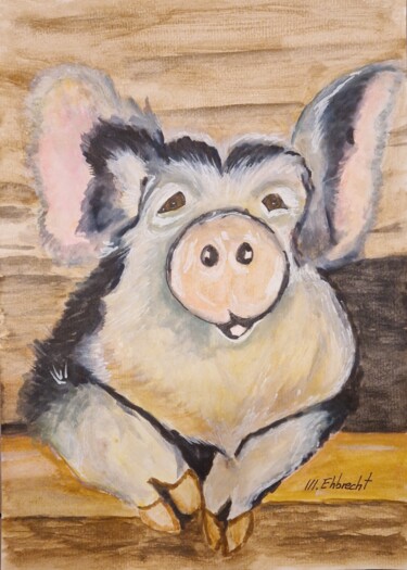 Painting titled "Schwein" by Marcia Ehbrecht, Original Artwork, Watercolor