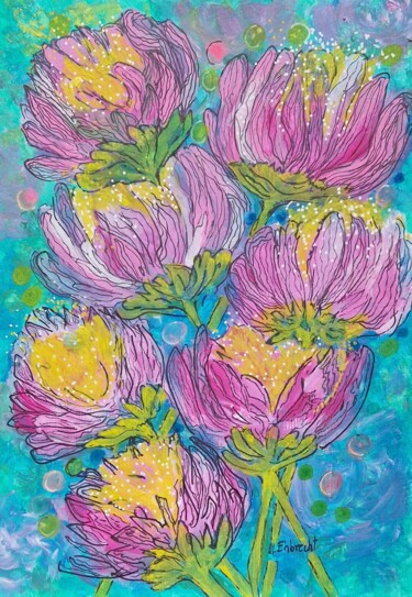 Malerei mit dem Titel "Paradies Blumen" von Marcia Ehbrecht, Original-Kunstwerk, Acryl