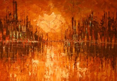 Painting titled "Golden Sunset" by Marcia M., Original Artwork, Oil