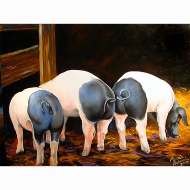 Painting titled "Three Little Pigs" by Marcia Baldwin, Original Artwork, Oil