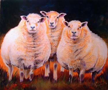 Painting titled "Three Fat Sheep" by Marcia Baldwin, Original Artwork, Oil