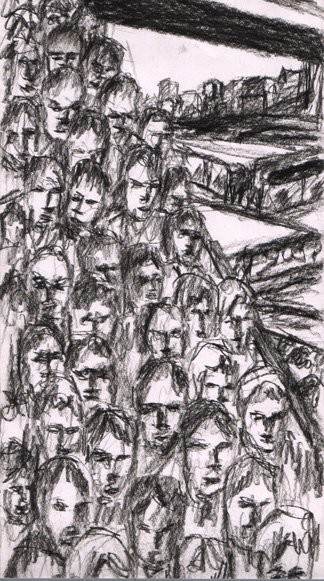 Drawing titled "Over pass crowd ser…" by Marcial, Original Artwork