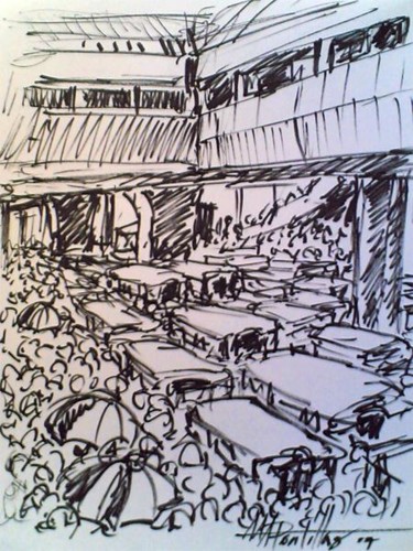 Drawing titled "Train station" by Marcial, Original Artwork