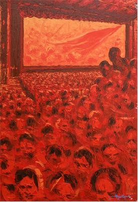 Painting titled "CROWDED CINEMA" by Marcial, Original Artwork