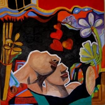 Pintura intitulada "Amor em pedaços" por Marcília Mourão, Obras de arte originais, Óleo