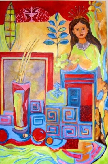 Pintura intitulada "Menina enfeitada" por Marcília Mourão, Obras de arte originais, Óleo