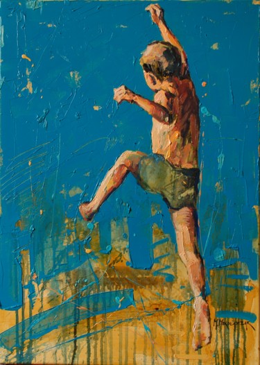 Картина под названием "Jump IX" - Marcin Mikołajczak, Подлинное произведение искусства, Масло