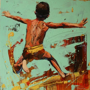 Malarstwo zatytułowany „Jump X” autorstwa Marcin Mikołajczak, Oryginalna praca, Olej