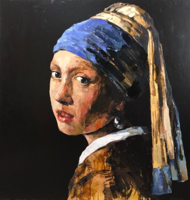 Картина под названием "Girl with a Pearl E…" - Marcin Mikołajczak, Подлинное произведение искусства, Масло
