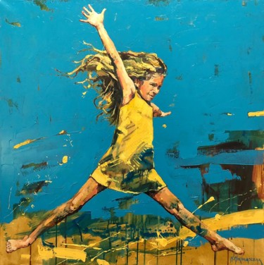 Painting titled "Fun on the beach" by Marcin Mikołajczak, Original Artwork, Oil