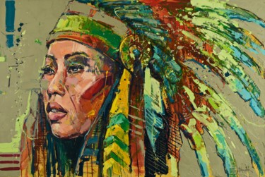 Malarstwo zatytułowany „Indian woman” autorstwa Marcin Mikołajczak, Oryginalna praca, Olej Zamontowany na artwork_cat.