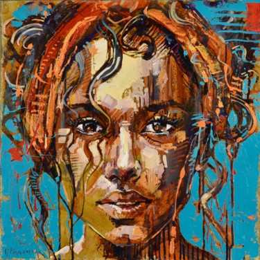 Painting titled "The girl in a heads…" by Marcin Mikołajczak, Original Artwork, Oil