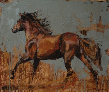 Painting titled "HORSE" by Marcin Mikołajczak, Original Artwork, Oil