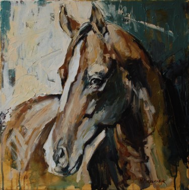 Malarstwo zatytułowany „HORSE PORTRAIT” autorstwa Marcin Mikołajczak, Oryginalna praca, Olej